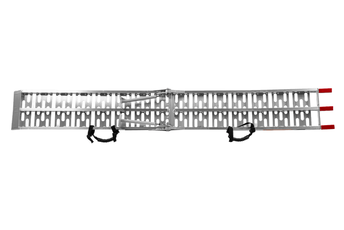 UNITRAILER ALR003 faltbare Rampen aus Aluminium für Anhänger, 221 cm, 680 kg Tragkraft, mit Gurt und Stütze, 2er-Set