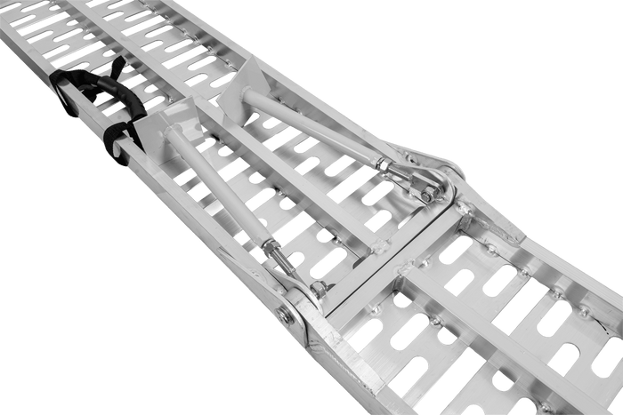 UNITRAILER ALR003 faltbare Rampen aus Aluminium für Anhänger, 221 cm, 680 kg Tragkraft, mit Gurt und Stütze, 2er-Set