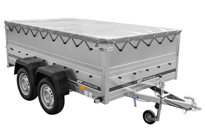 Zweiachsiger Anhänger 264x150 UNITRAILER GARDEN 265/2 KIPP mit BIS-Seitenwänden, H-0-Rahmen und grauer Plane