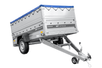 Leichter Anhänger 230x125 UNITRAILER FORCE 230 KIPP mit BIS-Seitenwänden, H-0-Rahmen und blauer Plane