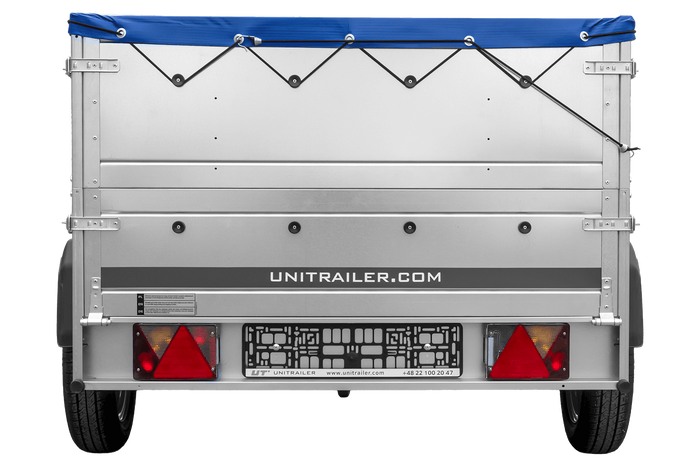 PKW-Anhänger 200x125 UNITRAILER GARDEN 201 KIPP mit Bordwandaufsatz und blauer Flachplane