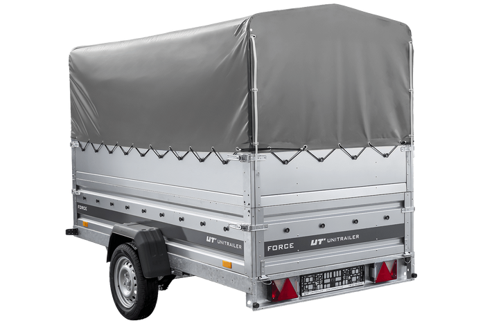 Autotransportanhänger 264x125 UNITRAILER FORCE 264 KIPP mit BIS-Seitenwänden, H-800-Rahmen und grauer Plane
