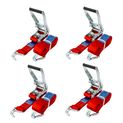 Satz aus vier roten UNITRAILER 8m/50mm/5t Transportgurten mit Spannvorrichtung