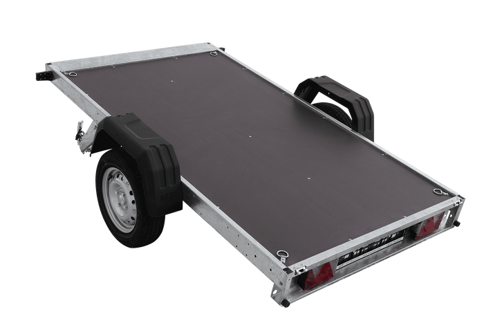 Einachsanhänger 230x125 UNITRAILER FORCE 230 KIPP mit Gitterseitenwänden, H-0-Rahmen und blauer Plane