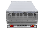 Leichter Anhänger auf Blattfedern 264x150 UNITRAILER GARDEN 265/R KIPP mit Gitterwänden, H-0 Rahmen und grauer Plane