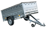 PKW-Anhänger 230x125 UNITRAILER GARDEN 230 KIPP mit Zusatzbordwänden und grauer Plane