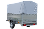 PKW-Anhänger 230x125 UNITRAILER GARDEN 230 KIPP mit Zusatzbordwänden und grauer Hochplane 80 cm