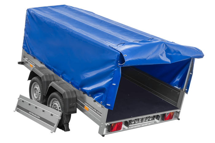 Zweiachsanhänger 264x150 UNITRAILER GARDEN 265/2 KIPP mit H-800 Rahmen und blauer Plane