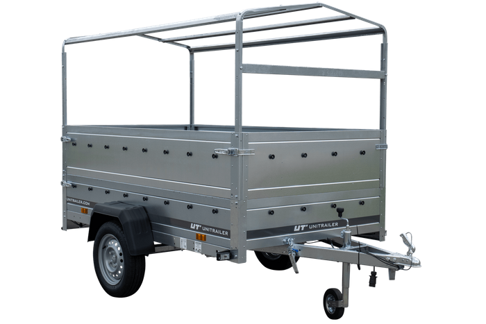 PKW-Anhänger 230x125 UNITRAILER GARDEN 230 KIPP mit Zusatzbordwänden und grauer Hochplane 80 cm