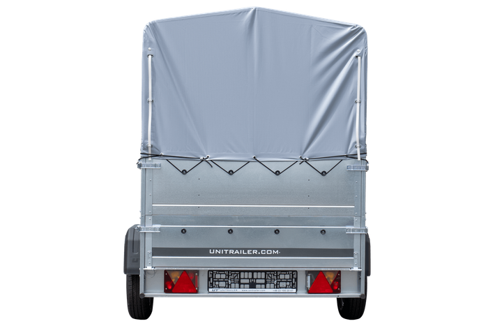 PKW-Anhänger 230x125 UNITRAILER GARDEN 230 KIPP mit Zusatzbordwänden und grauer Hochplane 80 cm