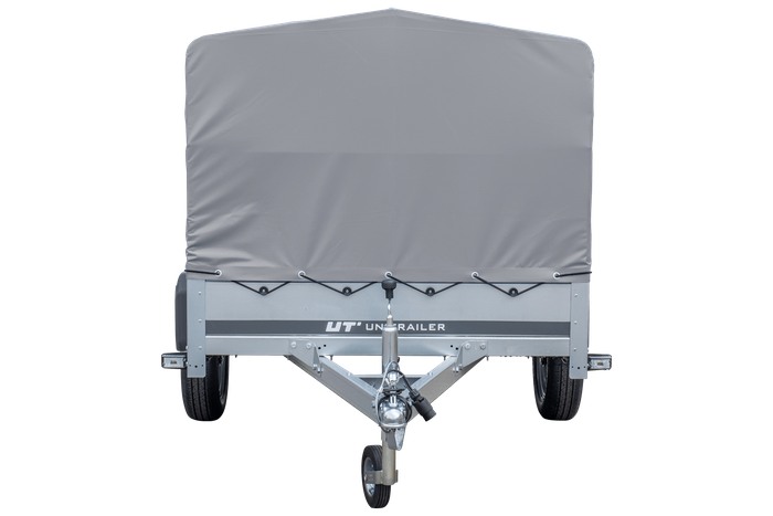 Einachsanhänger 230x125 UNITRAILER GARDEN 230 FD mit H-800-Rahmen und grauer Plane