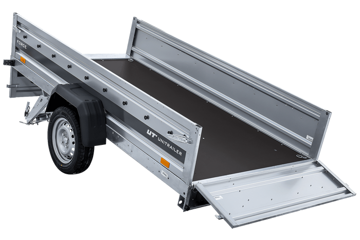Leichter Anhänger 264x125 UNITRAILER FORCE 264 KIPP mit BIS-Seitenwänden, H-0-Rahmen und blauer Plane